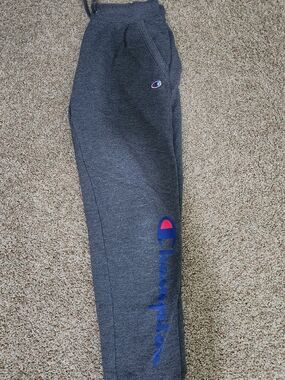 Champion Mens Gray Jogger Sweatpants with Blue & Red Logo